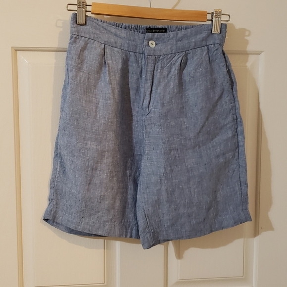 Tahari Blue 100% Linen High Waisted Shorts size XS - Picture 1 of 5